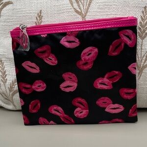 Modella Pink and Black Lip Print Pouch Fun Colorful Easy Nylon Pouch Modella